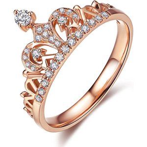 18K Rose Gold Plated Clear Exquisite Princess Crown Tiara Tiny CZ Diamond Accent